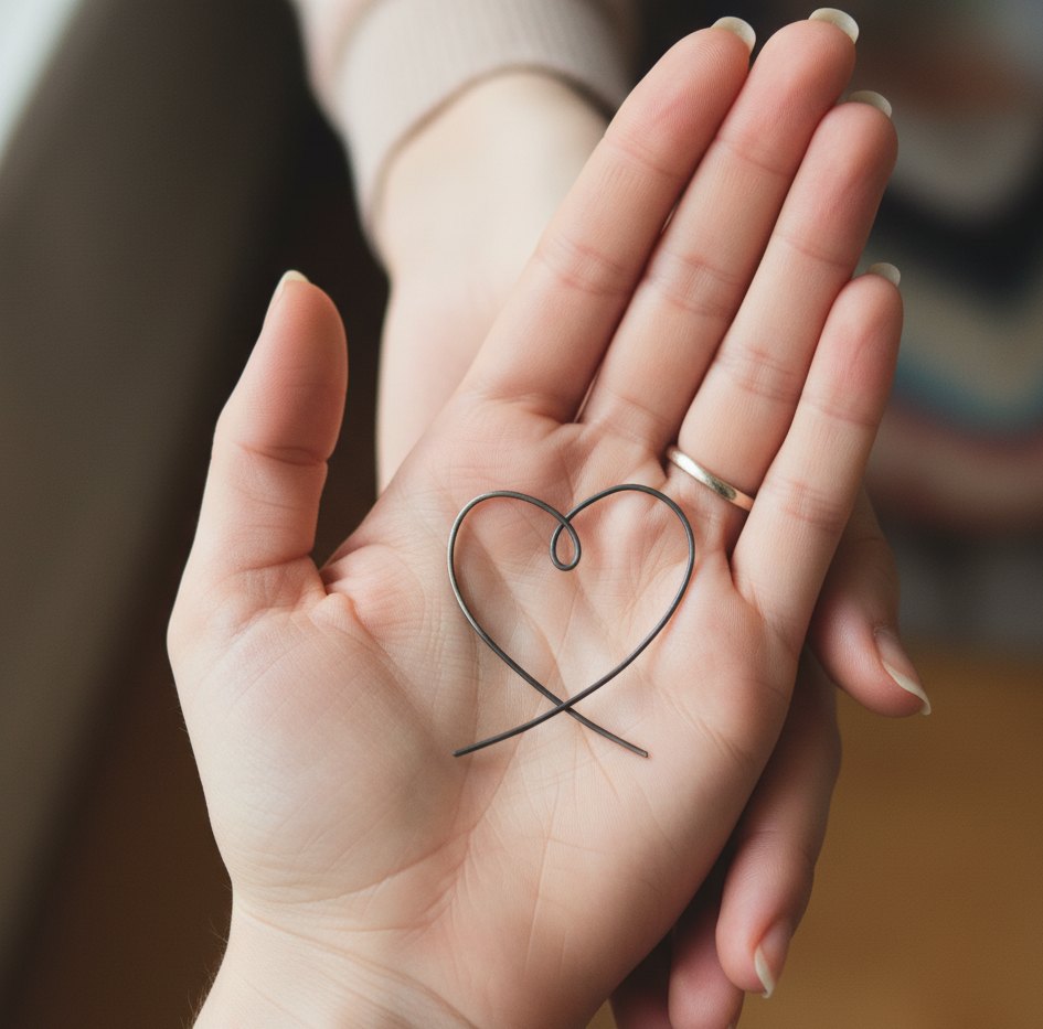 Malé drátované srdíčko na dlani