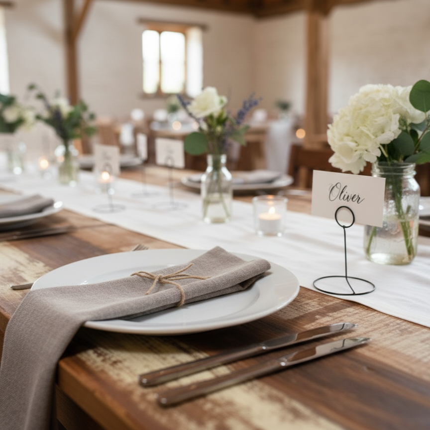 Stojánek a držák na jmenovky na svatební hostinu