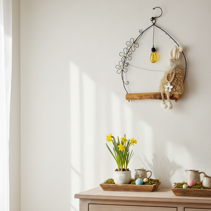 Velikonoční zajíček na zdi - drátovaná dekorace