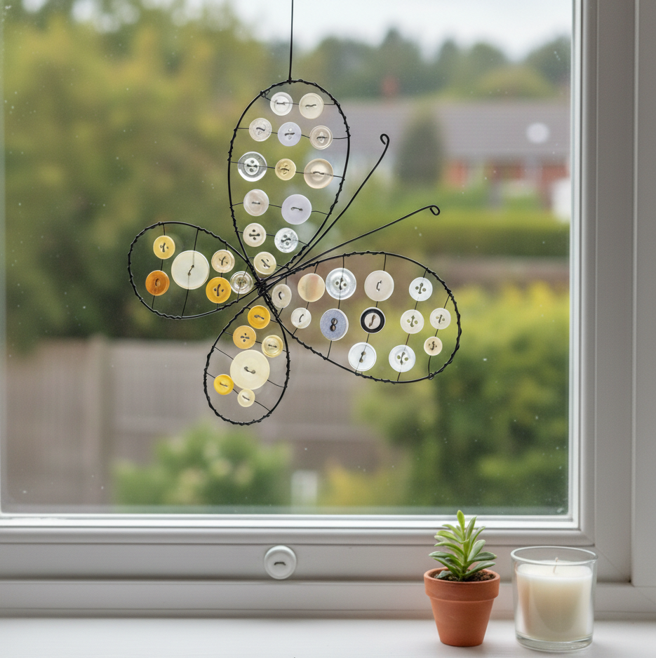 Drátovaný motýl se starými knoflíky - Knoflásek létavý